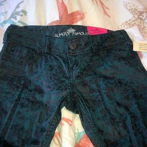 Teal &BlackSkinnyJeans W/Faux LeatherPaint &Stones